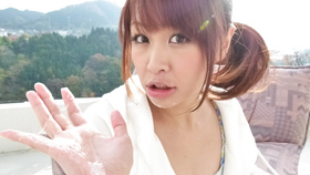 Maika gives asian blowjobs to two guys outdoors